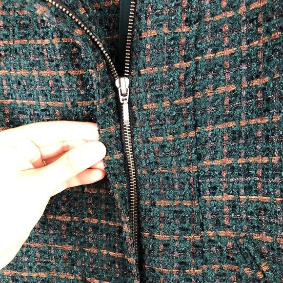 Coldwater Creek Classic Green Blue Metallic Bronze Tweed Zip Moto Jacket Blazer - Picture 8 of 12